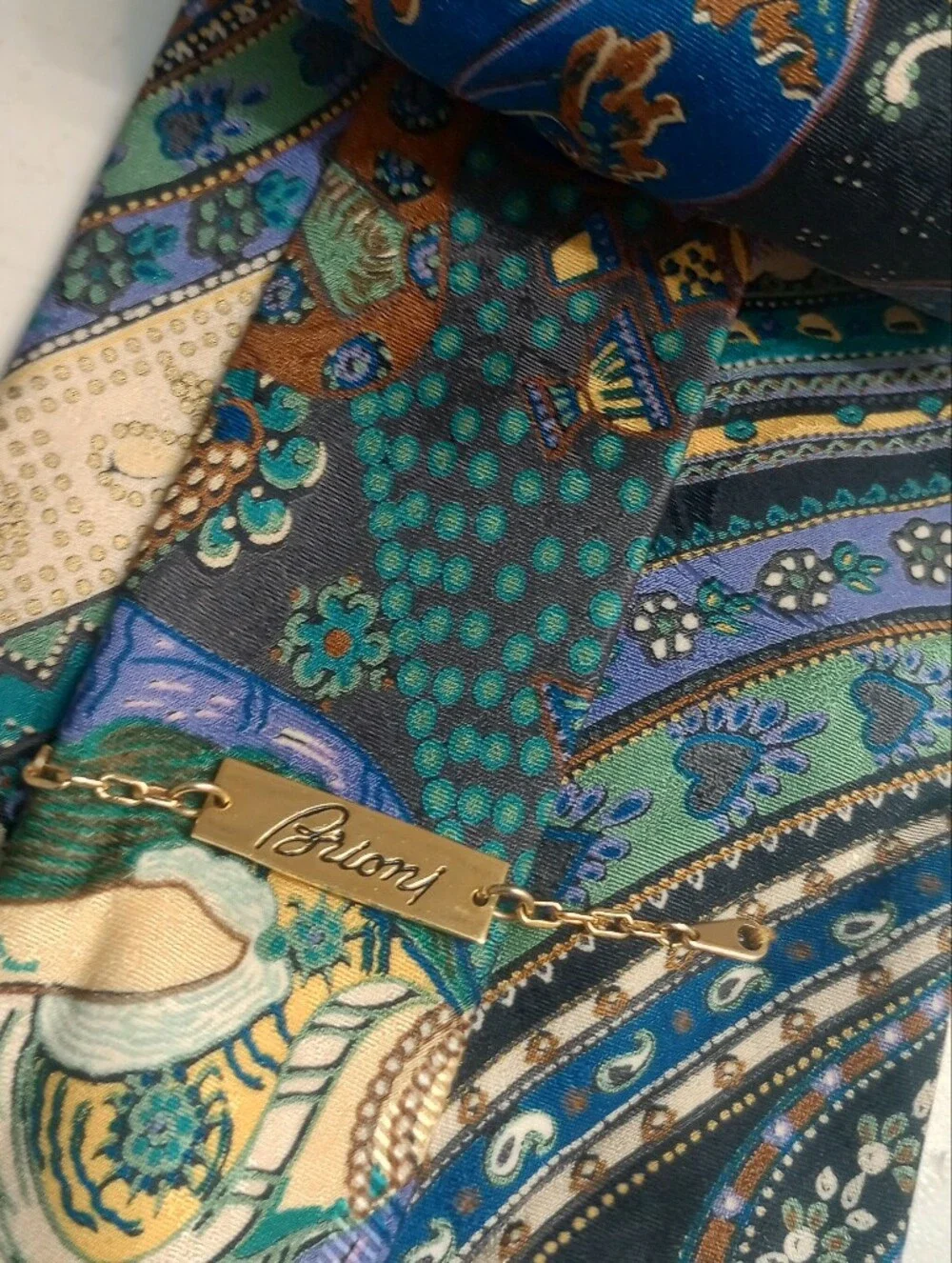 Brioni Vintage Blue And Gold Paisley Silk Tie